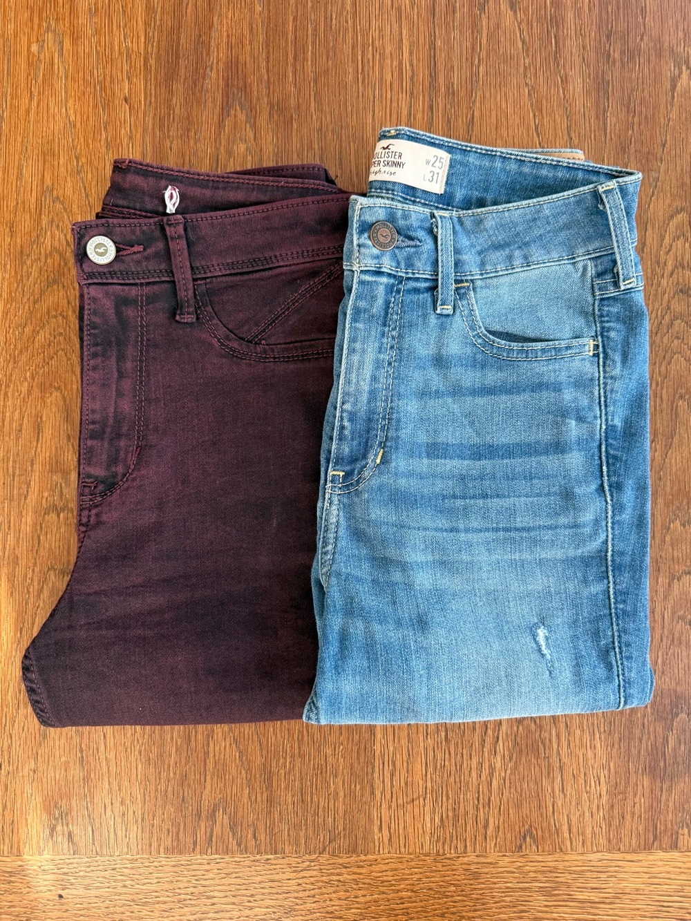Hollister Women's Skinny Jeans Bundle in Burgundy and Light Blue Distressed Wash